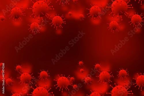 Coronavirus microbe cells in infected blood background