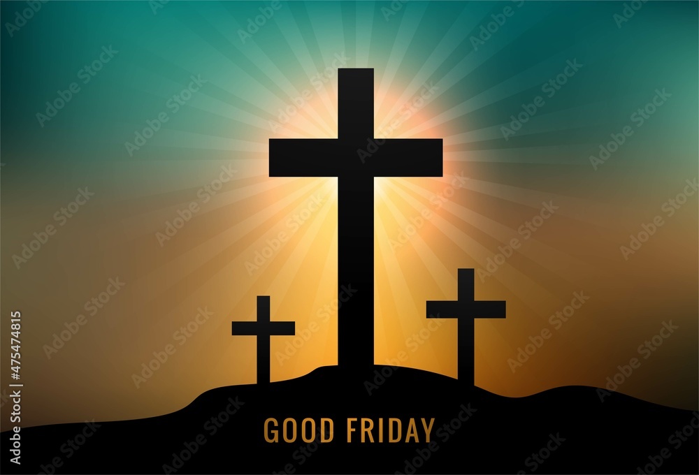 Greeting card for good Friday with three crosses sunset background Greeting card for good Friday with three crosses sunset background