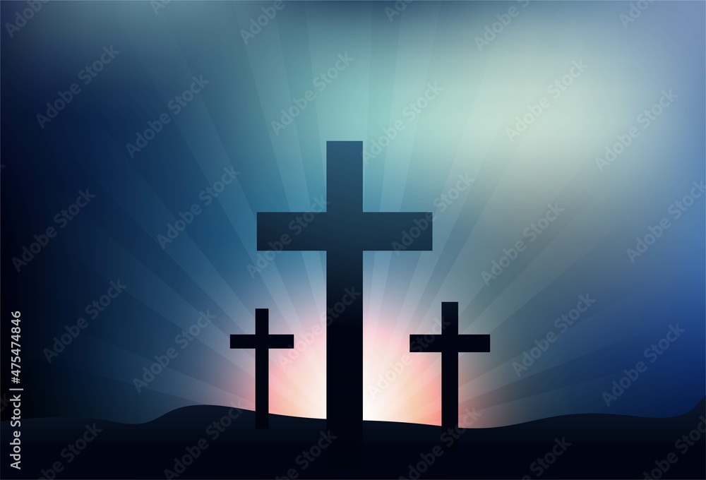 Greeting card for good Friday with three crosses background