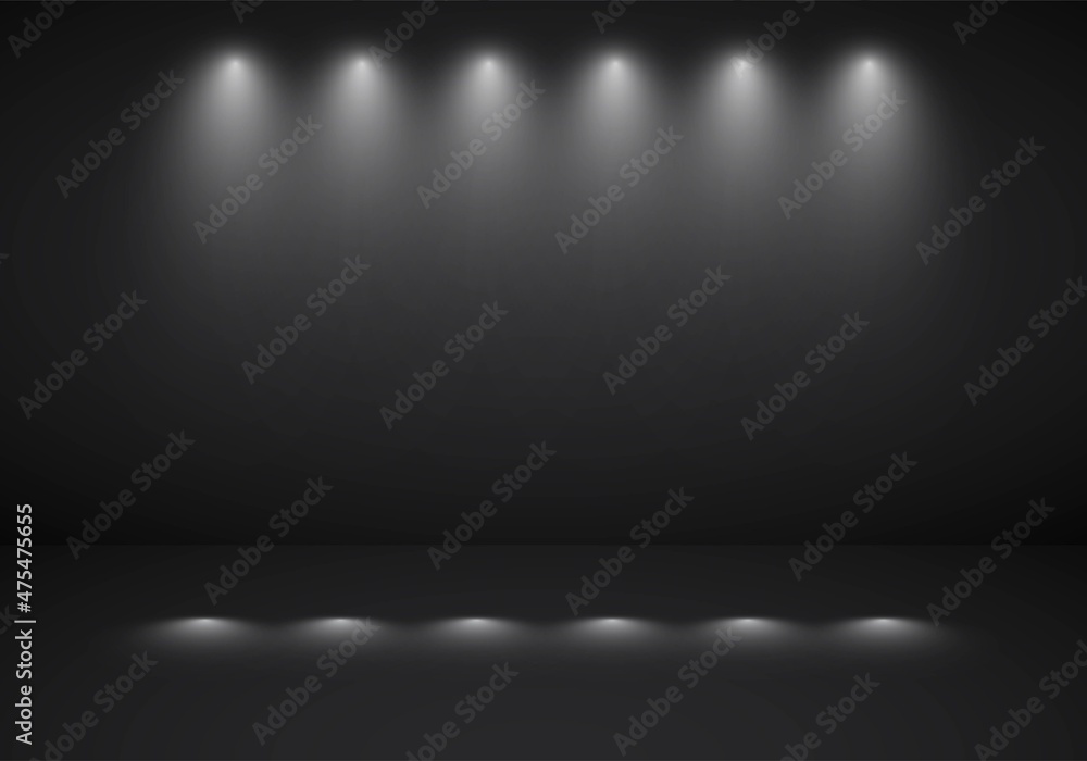 Abstract dark black background studio room with sportlight