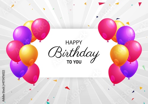 Background with multicolored flying balloons and confetti