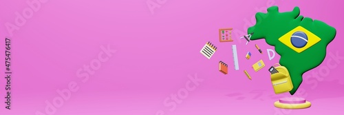 3d rendering of school tools usage for school entrance and holiday websites in Brazil