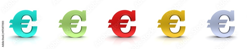 € Euro sign red green golden silver blue symbols eu cash money currency 3d rendering graphic in high resolution for print and business presentation isolated on white background € Euro sign red green golden silver blue symbols eu cash money currency 3d rendering graphic in high resolution for print and business presentation isolated on white background
