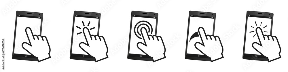 Different Gestures On Mobile Devices - Vector Illustration Set Isolated On White Background Different Gestures On Mobile Devices - Vector Illustration Set Isolated On White Background