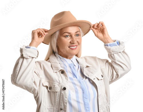 Smiling mature woman wearin...