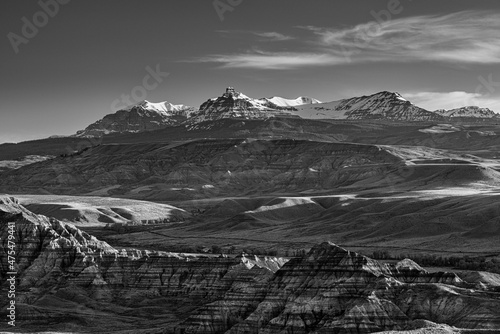 Black and white of Ramshorn Mountain and Badlands near Dubois, Wyoming