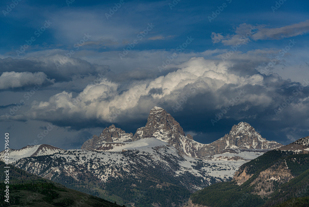 Clouds over Grand and Middle Teton and Mount Owen from the West