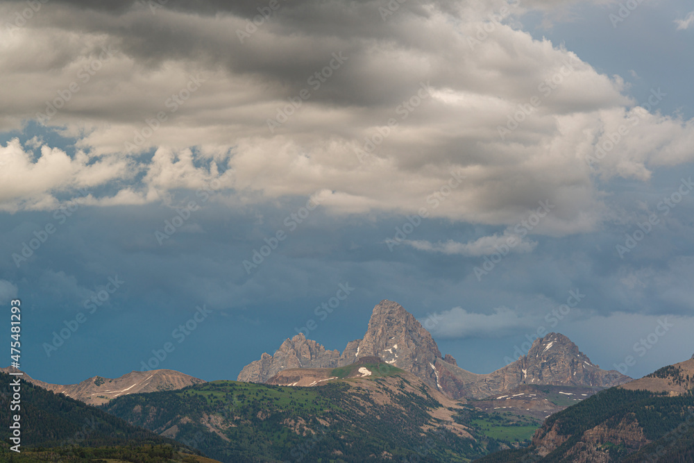 USA, Wyoming. Grand Teton and Teton Mountains as seen from the west.