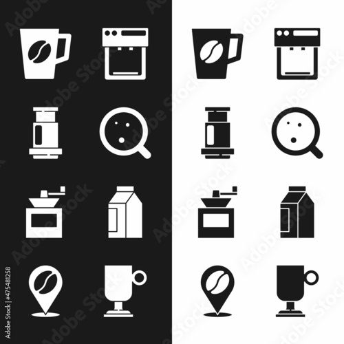 Set Coffee cup, Aeropress coffee, machine, Manual grinder, Bag beans, Irish and Location with icon. Vector