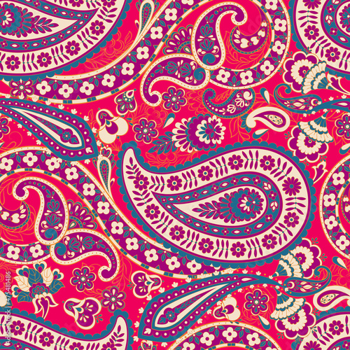paisley seamless pattern. Damask colorful vector textile background