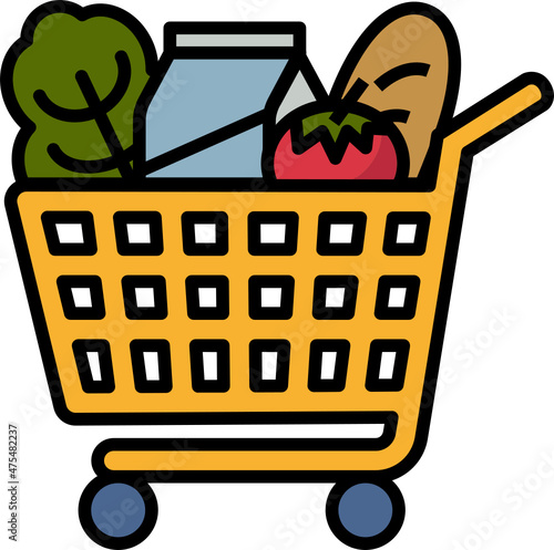 Grocery Cart Icon. Food delivery concept outline style icon