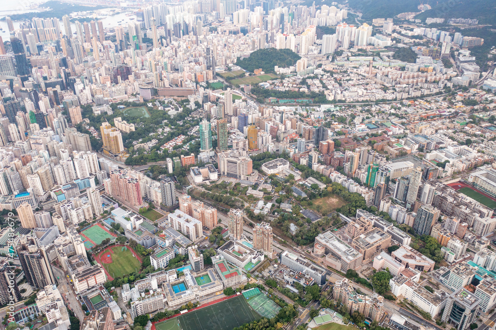 Amazing aerial view of the Kowloon residential area, Tokwawan, Hung Hom, Hong Kong