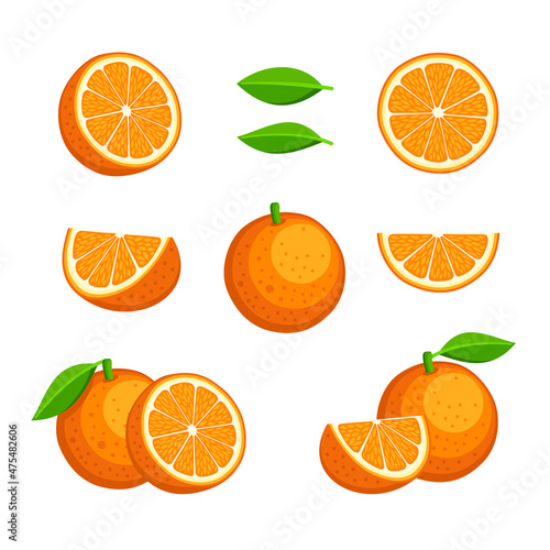Orange Fruit Icons Set on White Background. Vector