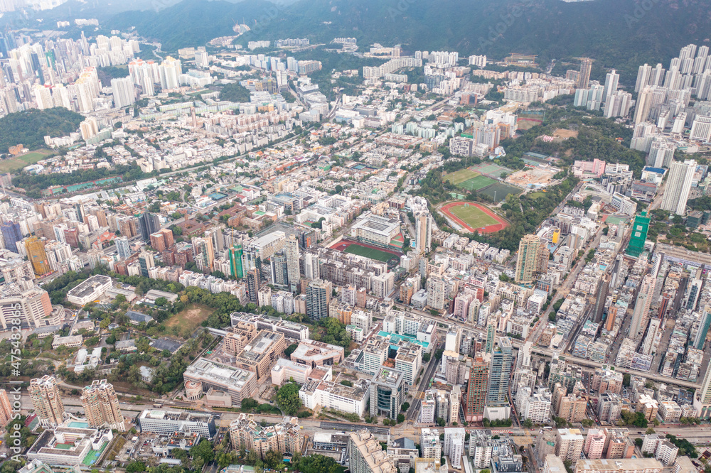 Amazing aerial view of the Kowloon residential area, Tokwawan, Hung Hom, Hong Kong
