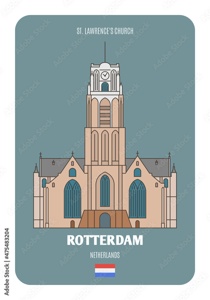 St. Lawrence's Church in Rotterdam, Netherlands. Architectural symbols of European cities