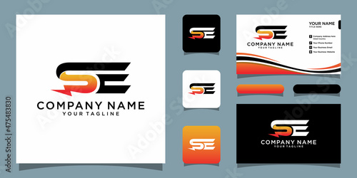 Electric logo se design template with business card design template