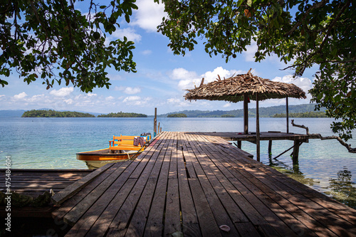 Small boat jetty at an Ecolodge in Marovo Lagoon of the Solomon Islands. photo