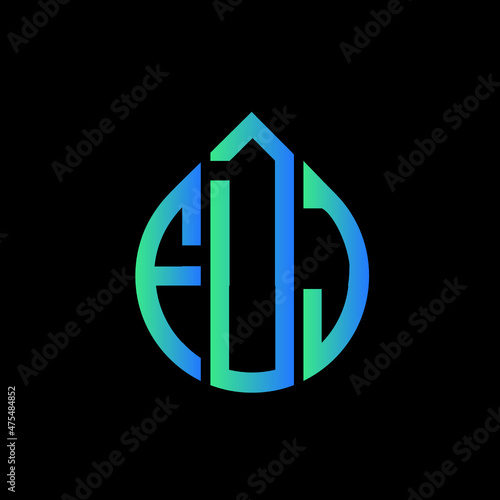 FDJ letter logo design on black background. 
FDJ circle letter logo design with ellipse shape.
FDJ creative initials letter logo concept.FDJ logo vector.  photo