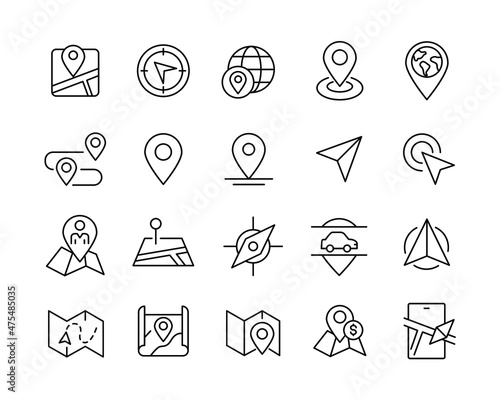 Navigation Line Icons - Vector Line. Editable Stroke. Vector Graphic