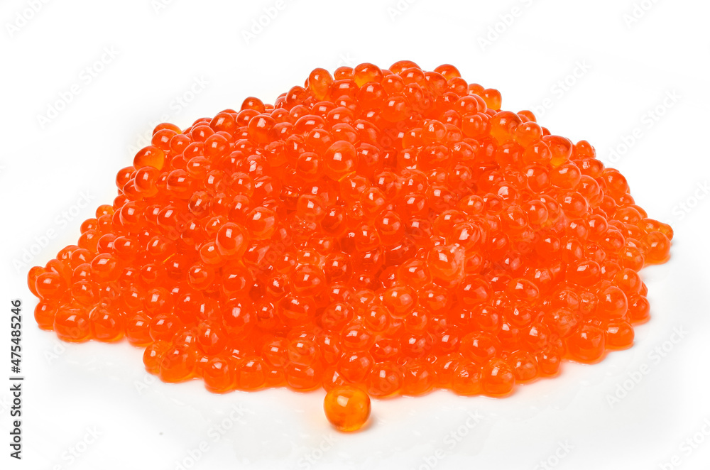 handful of red caviar isolated on a white background handful of red caviar isolated on a white background