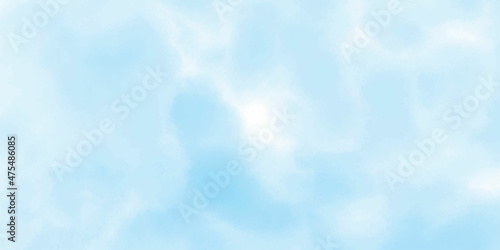 Blue Sky with white cloud and clear abstract. Hand painted watercolor sky and clouds, abstract watercolor background, vector illustration