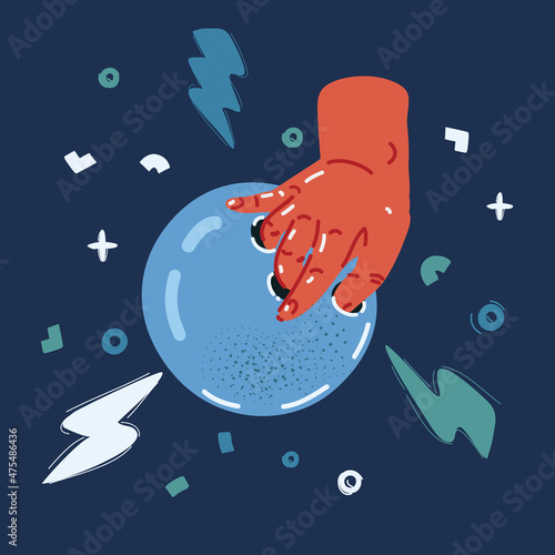 Cartoon vector illustration of hand with bowling balls.
