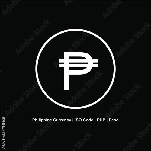 Philippine Currency Icon Symbol With Iso Code. Vector Illustration