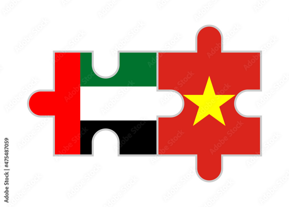 puzzle pieces of uae and vietnam flags. vector illustration isolated on white background puzzle pieces of uae and vietnam flags. vector illustration isolated on white background