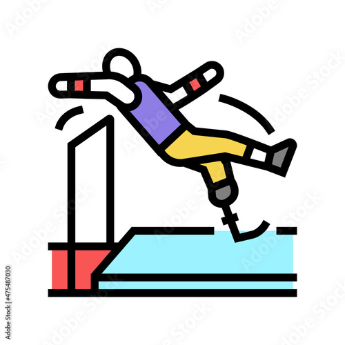 high jump handicapped athlete color icon vector. high jump handicapped athlete sign. isolated symbol illustration