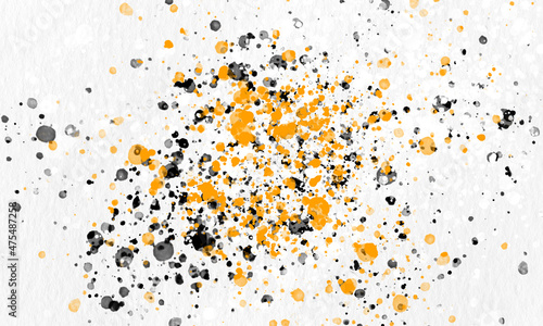 black and orange ink shape on watercolor paper texture