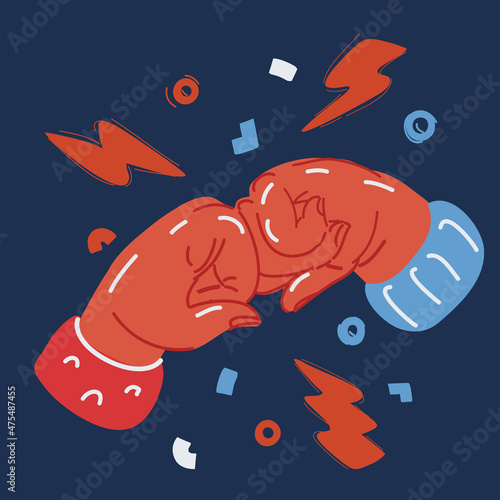 Cartoon vector illustration of unity poster. Fist to fist