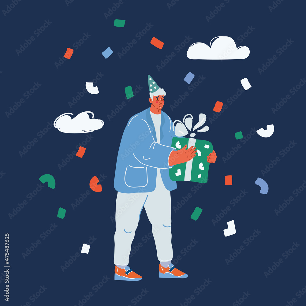 Cartoon vector illustration of man with present box Cartoon vector illustration of man with present box