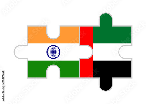 puzzle pieces of india and uae flags. vector illustration isolated on white background