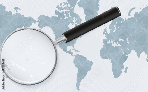 Enlarged map of Nauru on America centered World Map. Magnified map and flag of Nauru.