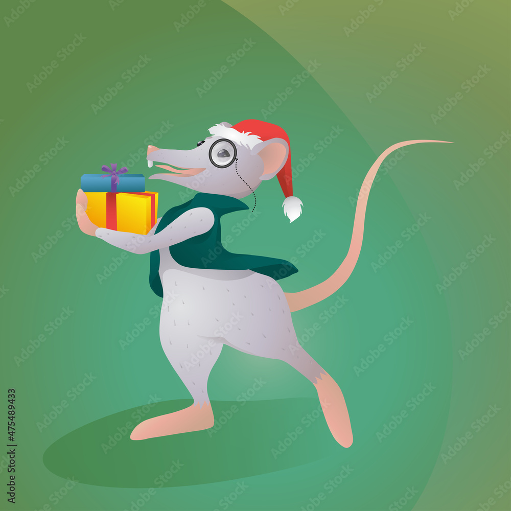 santa claus rat with a gift