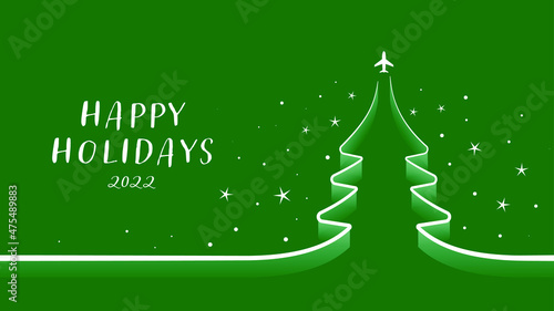 Christmas and New Year card background. Xmas flight spruce tree. Bright Winter holiday composition. Greeting card, banner, poster