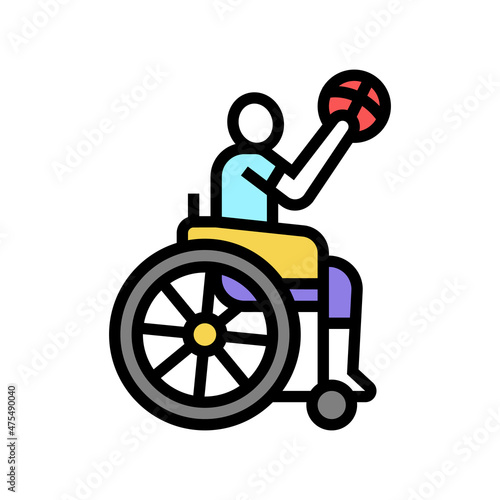 basketball game play handicapped athlete color icon vector. basketball game play handicapped athlete sign. isolated symbol illustration