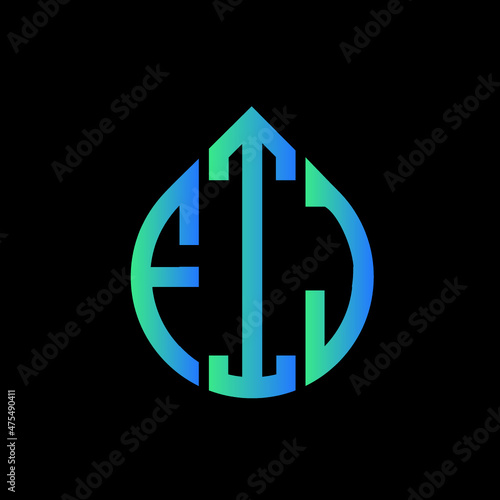 FIJ letter logo design on black background. 
FIJ circle letter logo design with ellipse shape.
FIJ creative initials letter logo concept.FIJ logo vector.  photo