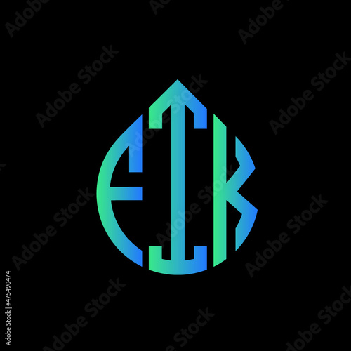 FIK letter logo design on black background. 
FIK circle letter logo design with ellipse shape.
FIK creative initials letter logo concept.FIK logo vector.   photo