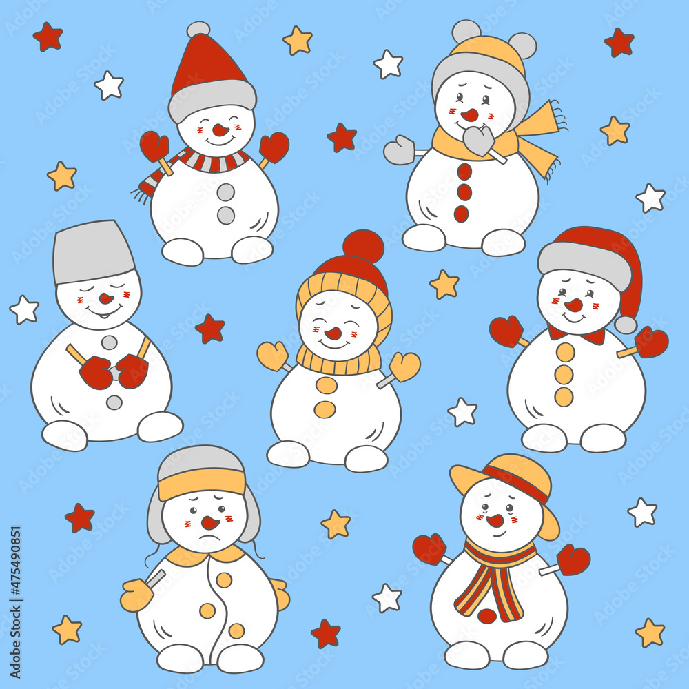 Set with cute Christmas snowmen Set with cute Christmas snowmen