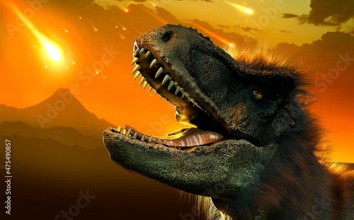 Tyrannosaurus observing an asteroid impac photo