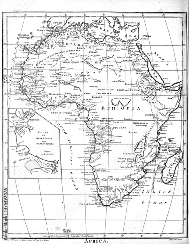 Map of Africa, 19th century illustration photo