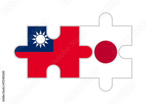 puzzle pieces of taiwan and japan flags. vector illustration isolated on white background
