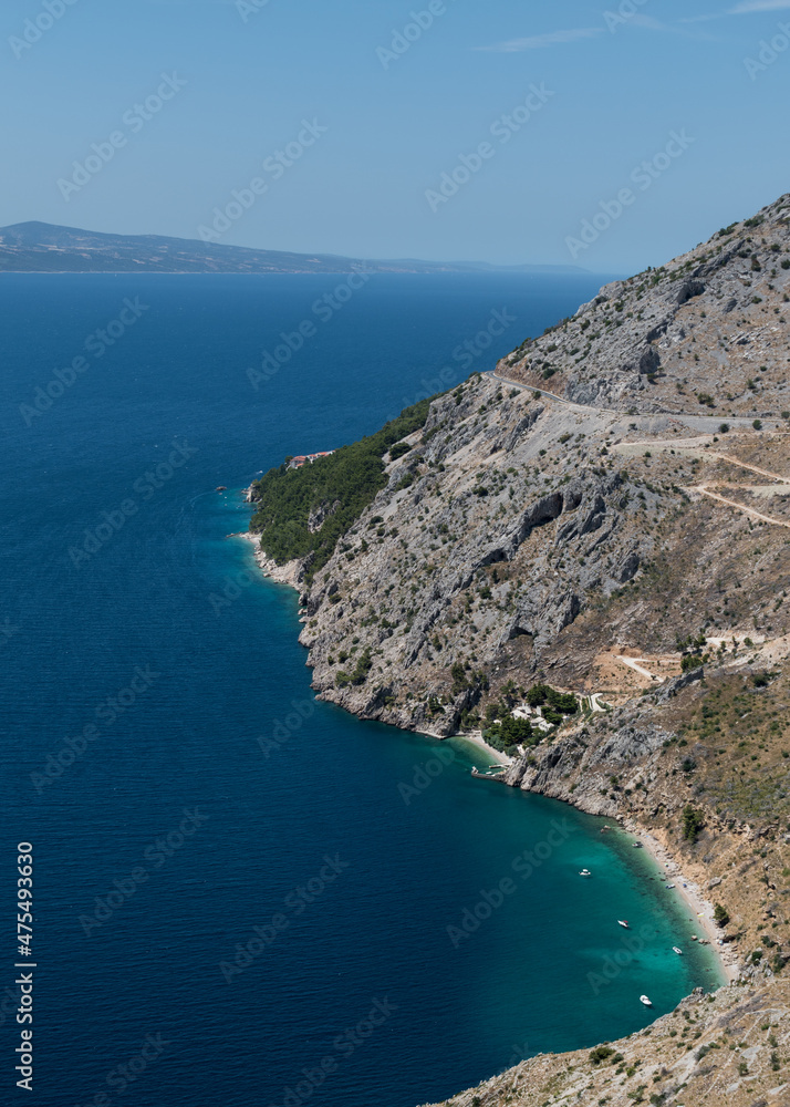Summer landscape of Adriatic sea and rocky Dalmatian coast, Vruja beach in Croatia