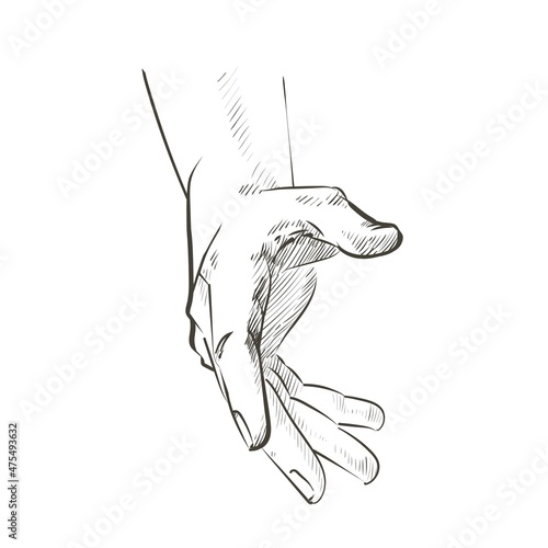 Helping hand concept. Gesture, sign of help and hope. Two hands taking each other. Isolated watercolor, line illustration on white background.
