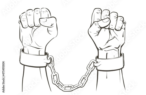 Sketch vector Handcuffs on the hands of the slave black African Americans