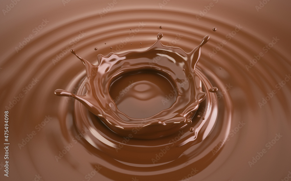 Liquid chocolate crown splash with ripples, illustration Liquid chocolate crown splash with ripples, illustration