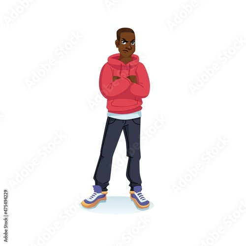 Vector cartoon flat black man character in unhappy mood-social inequality and protest,discontent,black lives matter movement,anger management and social behavior concept,web site banner ad design