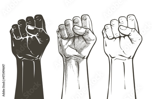 Vector Hand raised air fighting for human rights photo