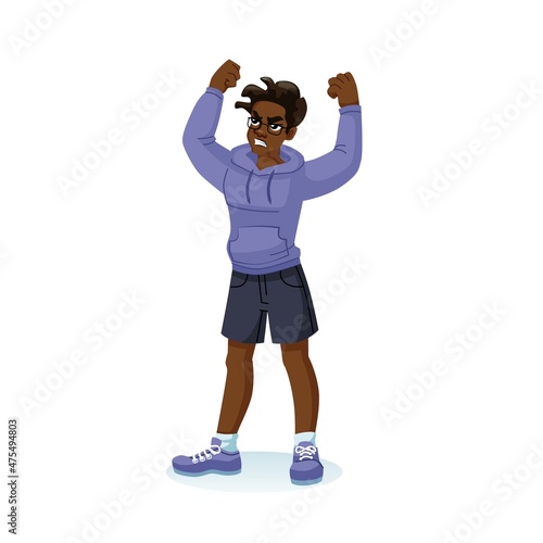 Vector flat cartoon black man character in aggressive mood-social inequality and protest,discontent,black lives matter movement,anger management and social behavior concept,web site banner ad design